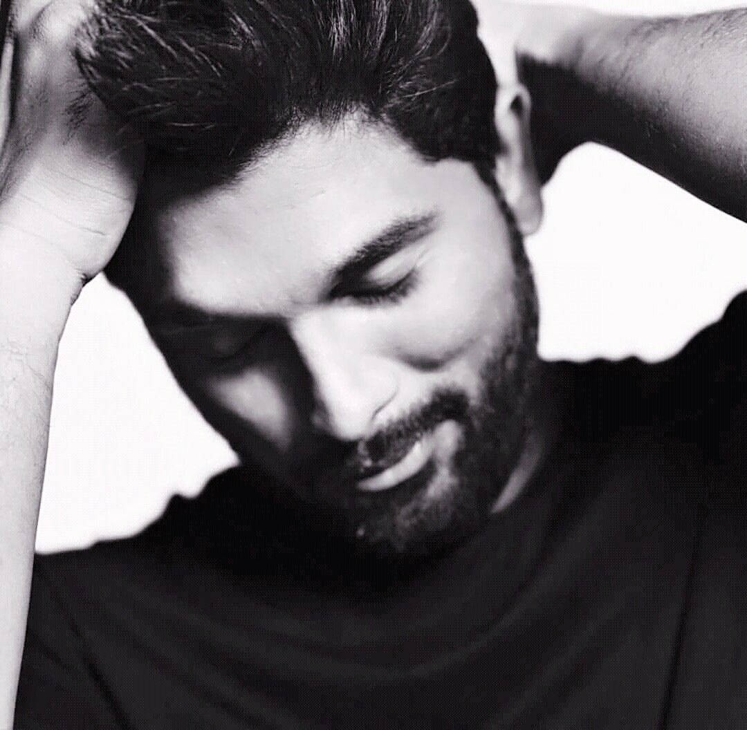 Allu Arjun, black and white portrait, bearded man, SD Desktop Wallpaper