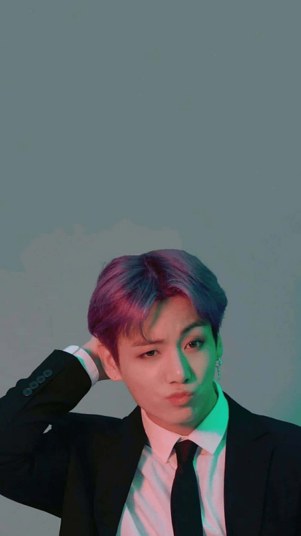 purple hair, suit, muted teal background, HD Phone Wallpaper