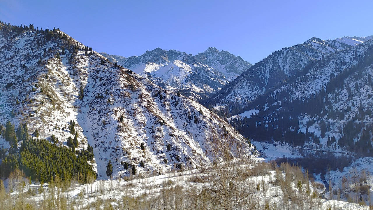Almaty, icy mountains, snow, HD Desktop Wallpaper