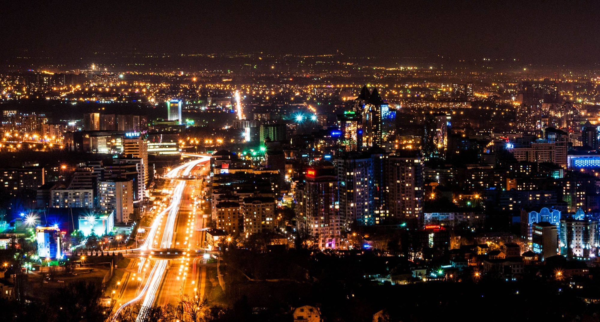 Almaty, Night, Cityscape, Full HD Desktop Wallpaper