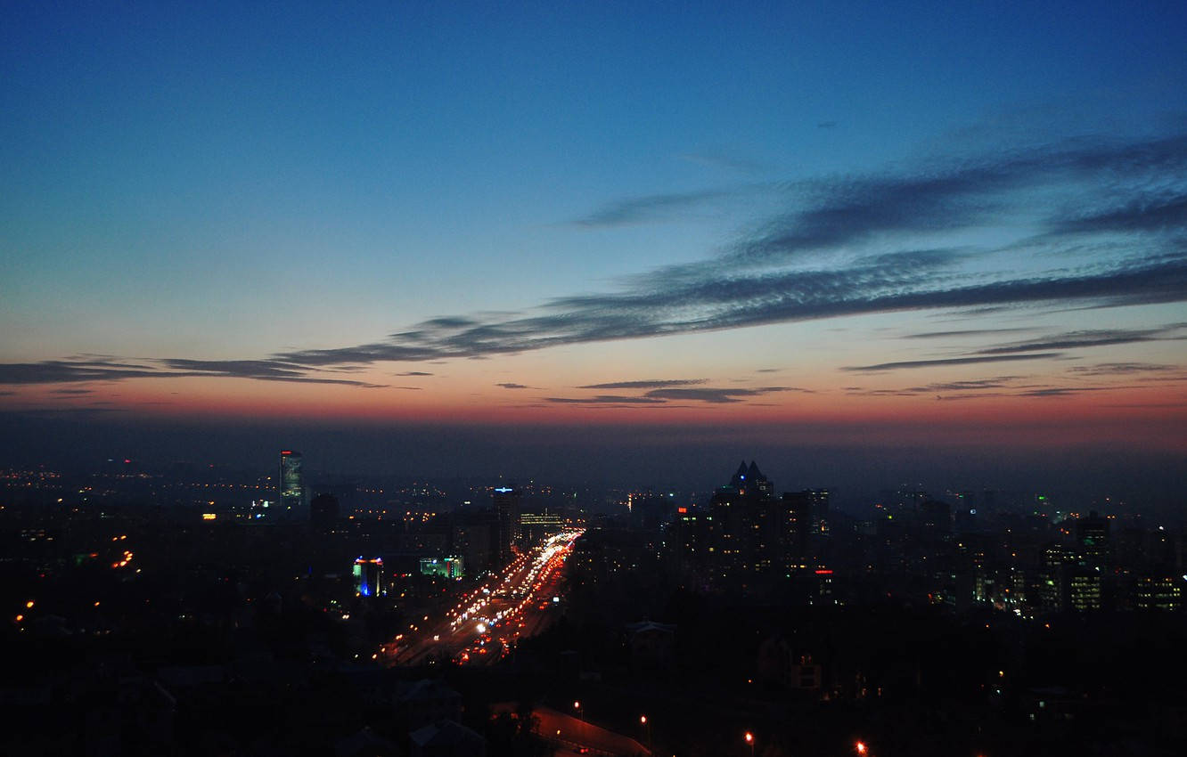 Almaty, twilight, city skyline, HD Desktop Wallpaper