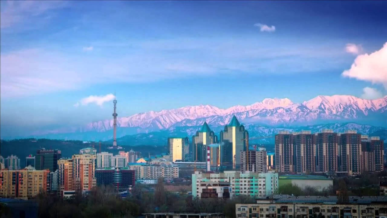 Almaty, snow-capped mountains, blue sky, HD Desktop Wallpaper