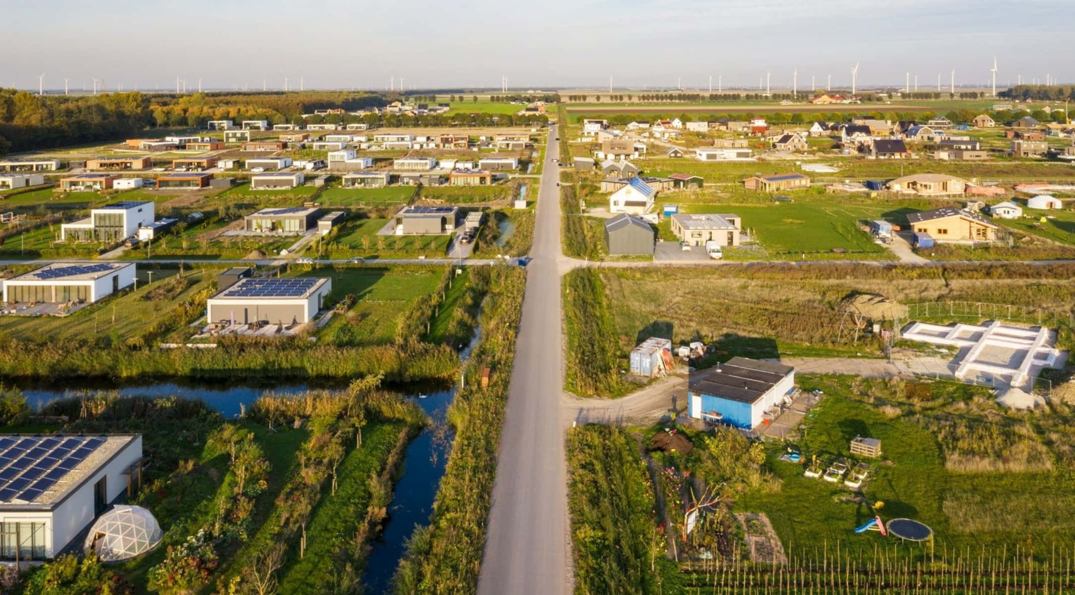 Almere, suburban development, aerial view, Full HD Desktop Wallpaper