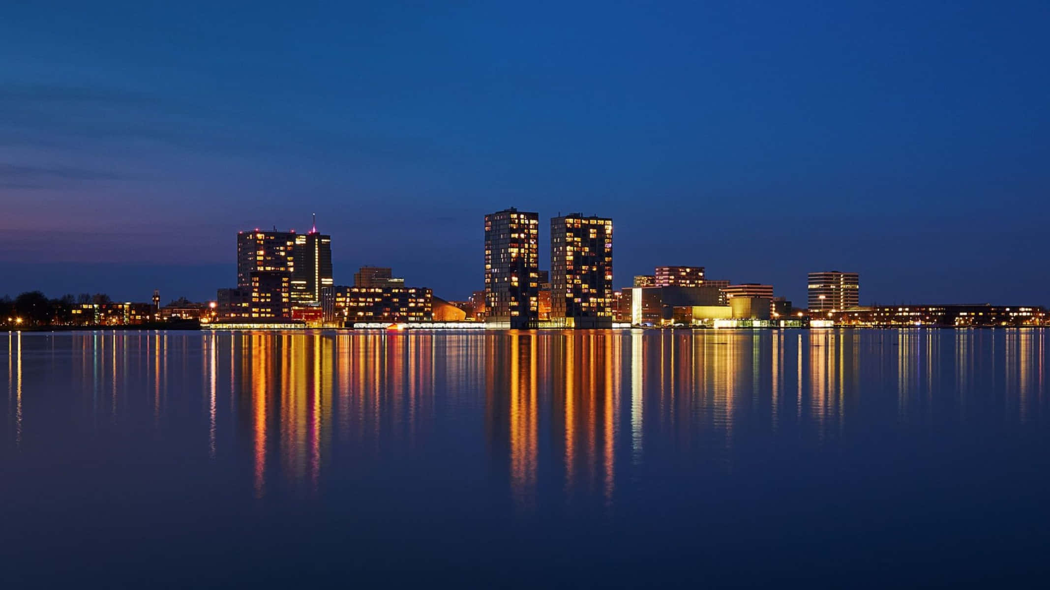 Almere, skyline, twilight, Full HD Desktop Wallpaper
