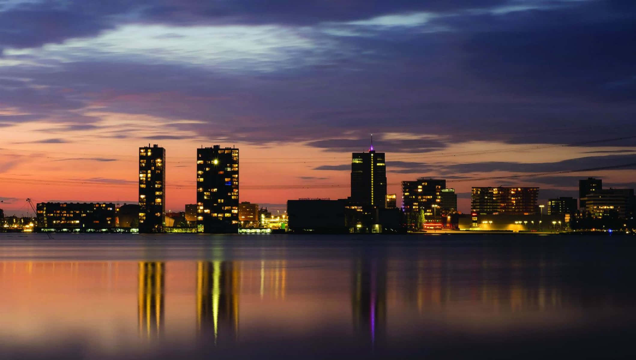 Almere, skyline, twilight, Full HD Desktop Wallpaper
