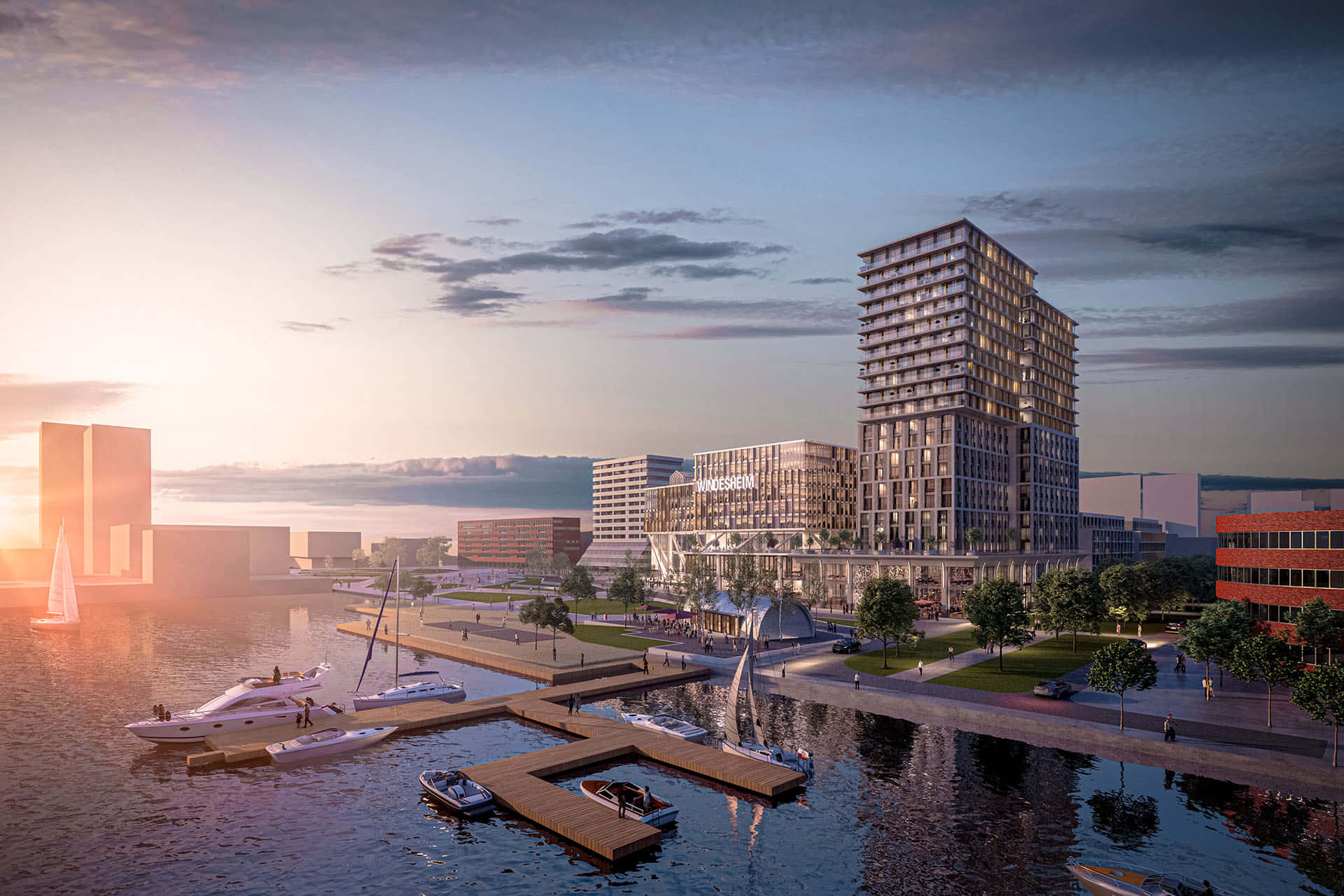 Almere, waterfront, sunset, Full HD Desktop Wallpaper