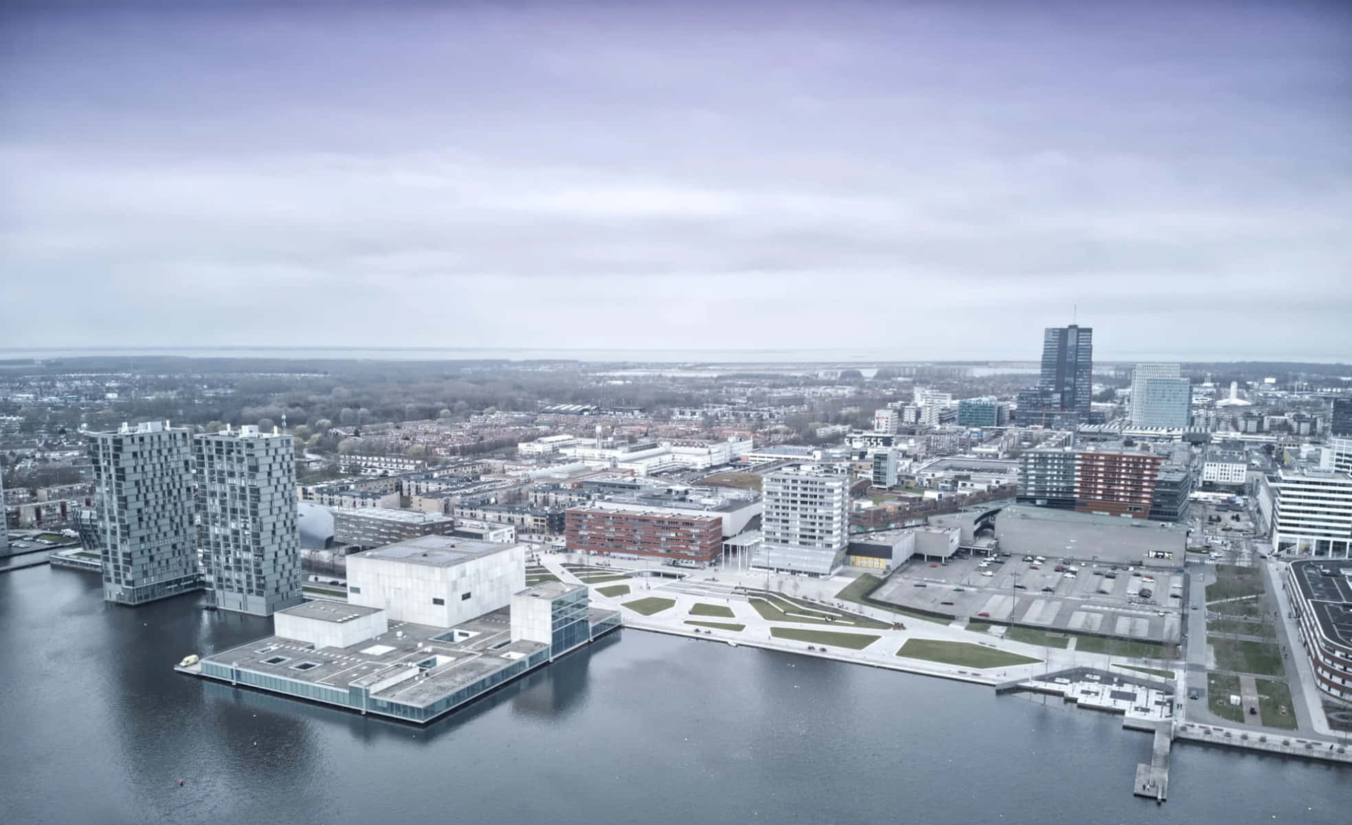 Almere, cityscape, aerial view, Full HD Desktop Wallpaper