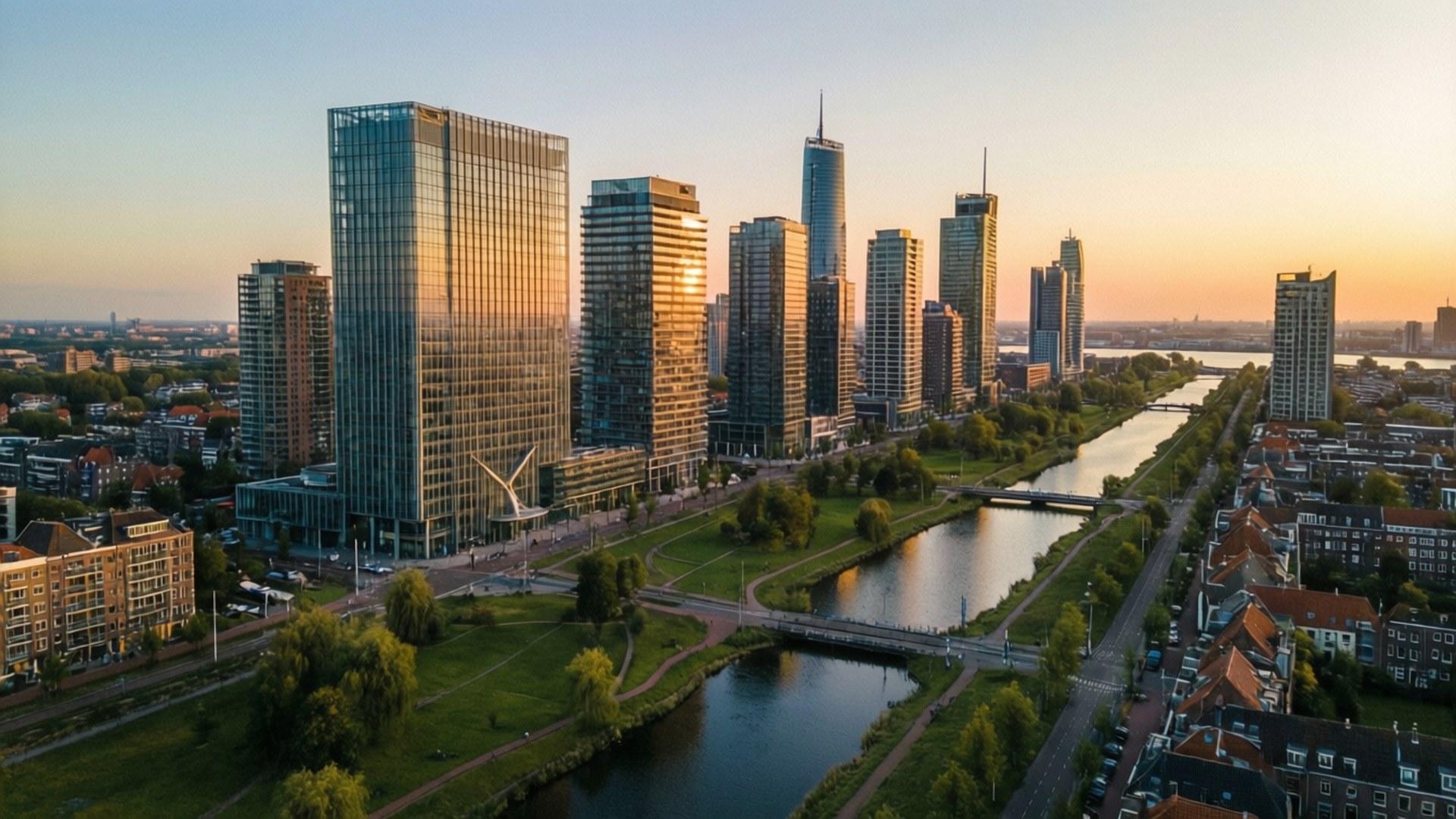 Almere, sunset, skyline, Full HD Desktop Wallpaper