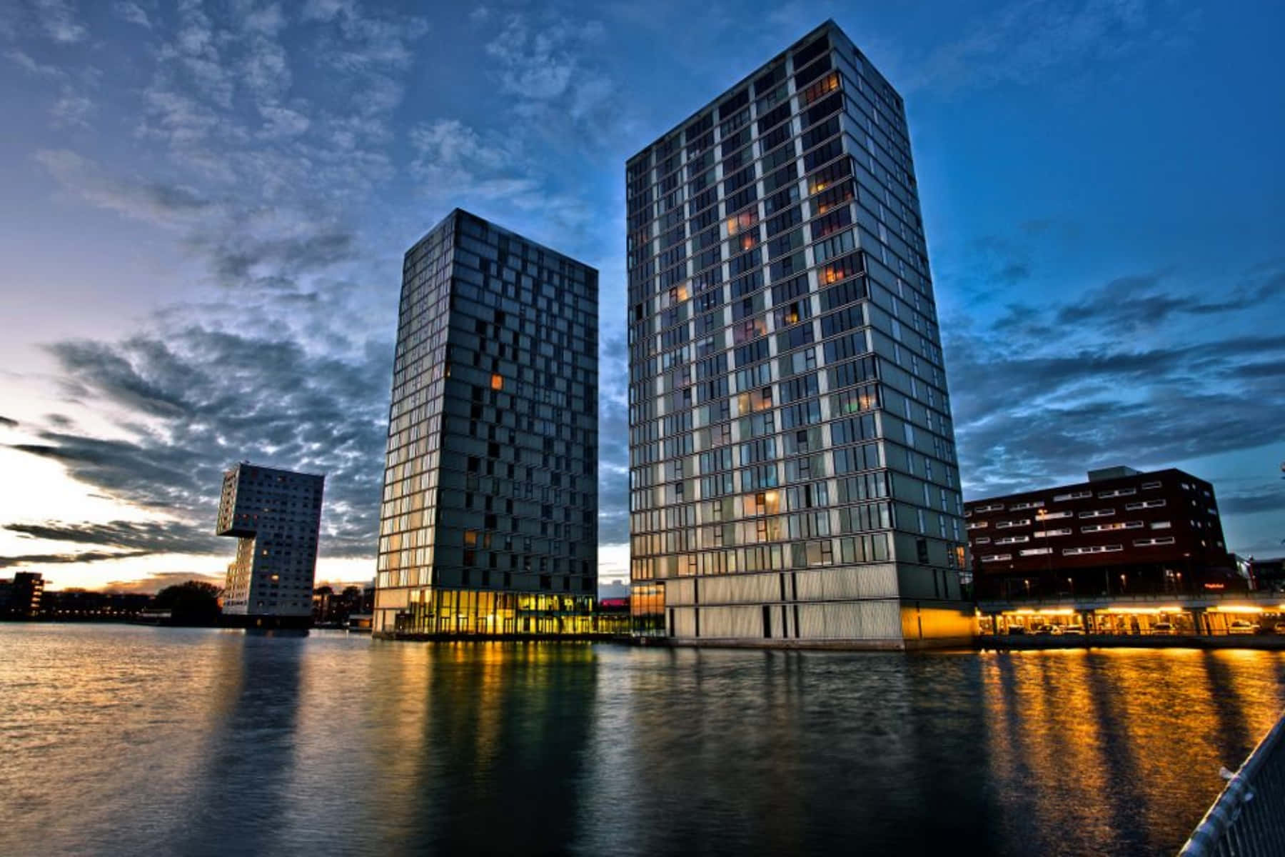 Almere, waterfront, skyscrapers, HD Desktop Wallpaper
