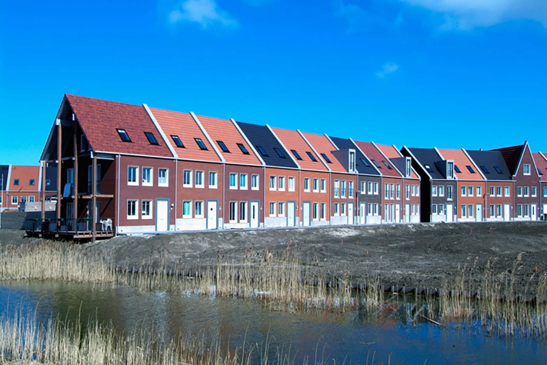 Almere, red brick houses, orange roofs, HD Desktop Wallpaper