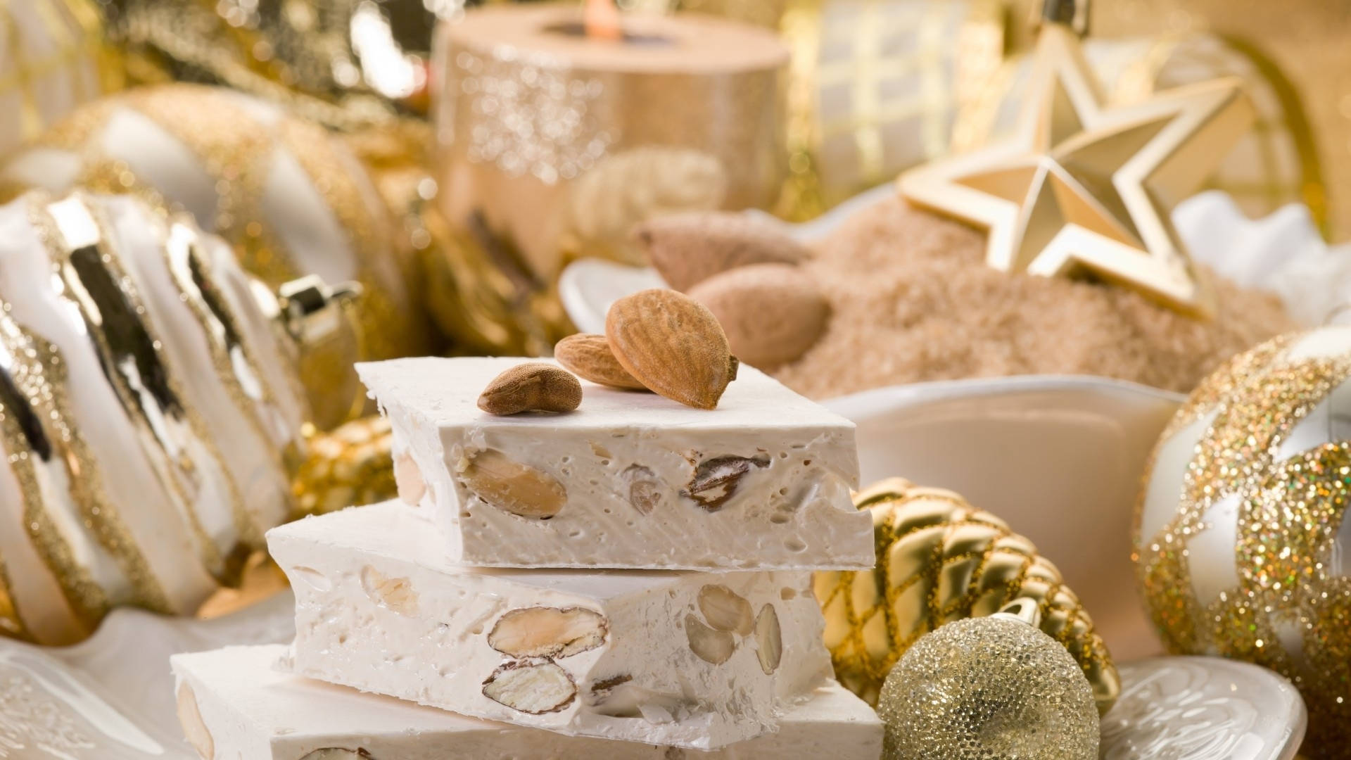 Luxurious Christmas Almond Nougats, white nougat, almonds, Full HD Desktop Wallpaper