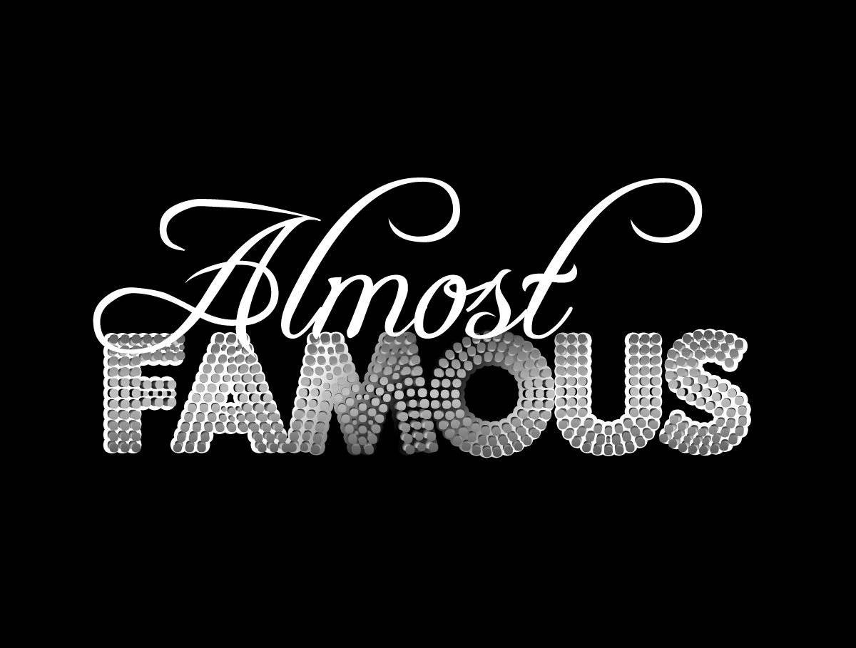 Almost Famous, white script, glittering silver dots, SD Desktop Wallpaper