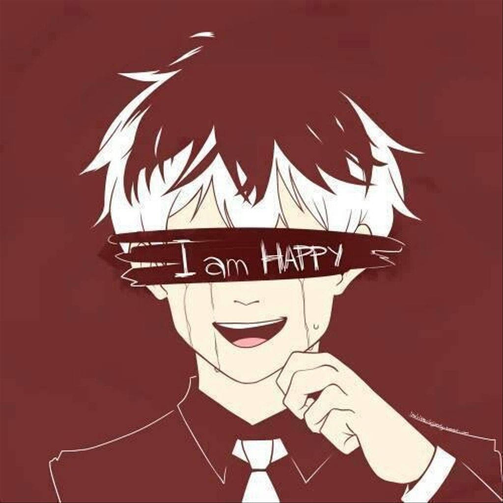 white hair, suit, banner that reads I am HAPPY over his eyes, SD Desktop Wallpaper
