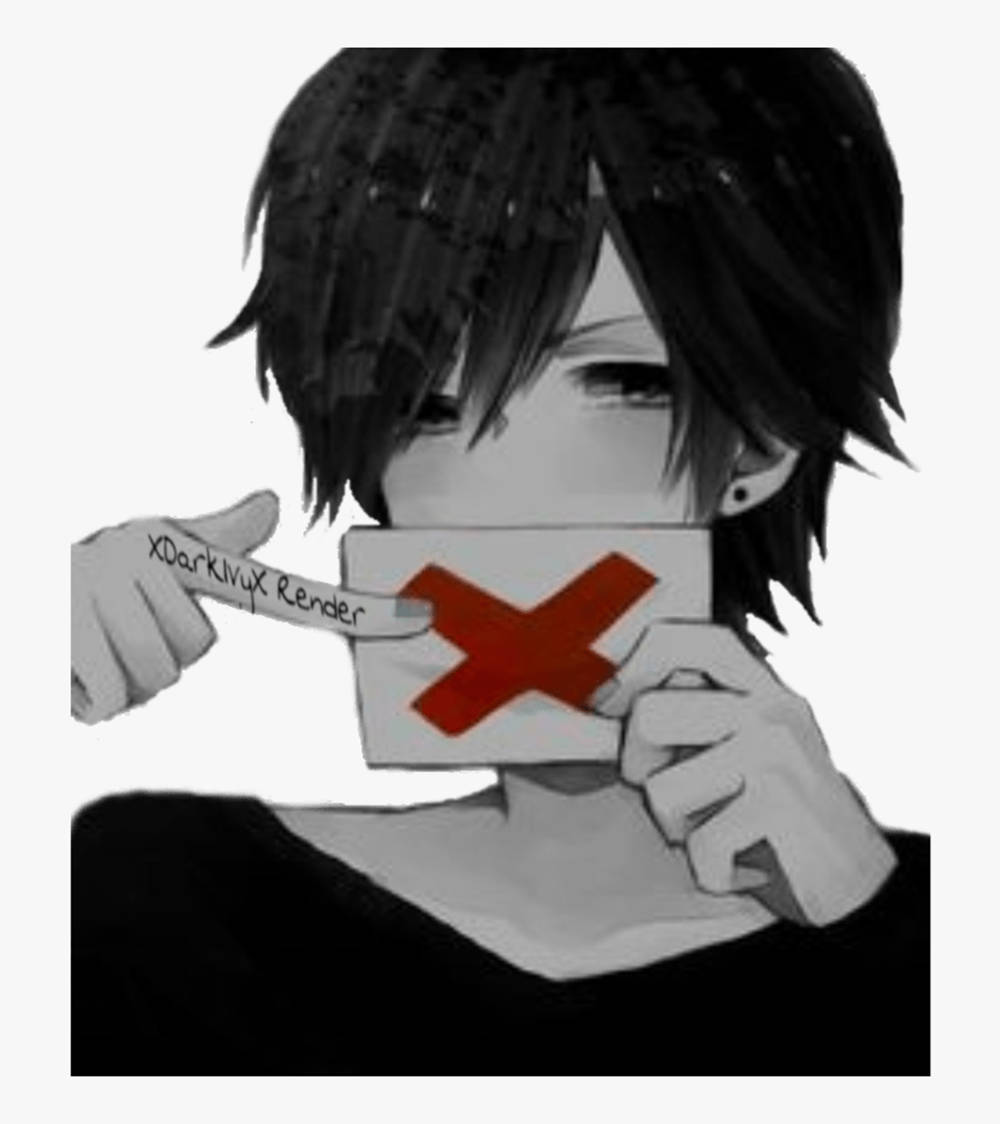 alone sad anime boys, red X, card, SD Phone Wallpaper