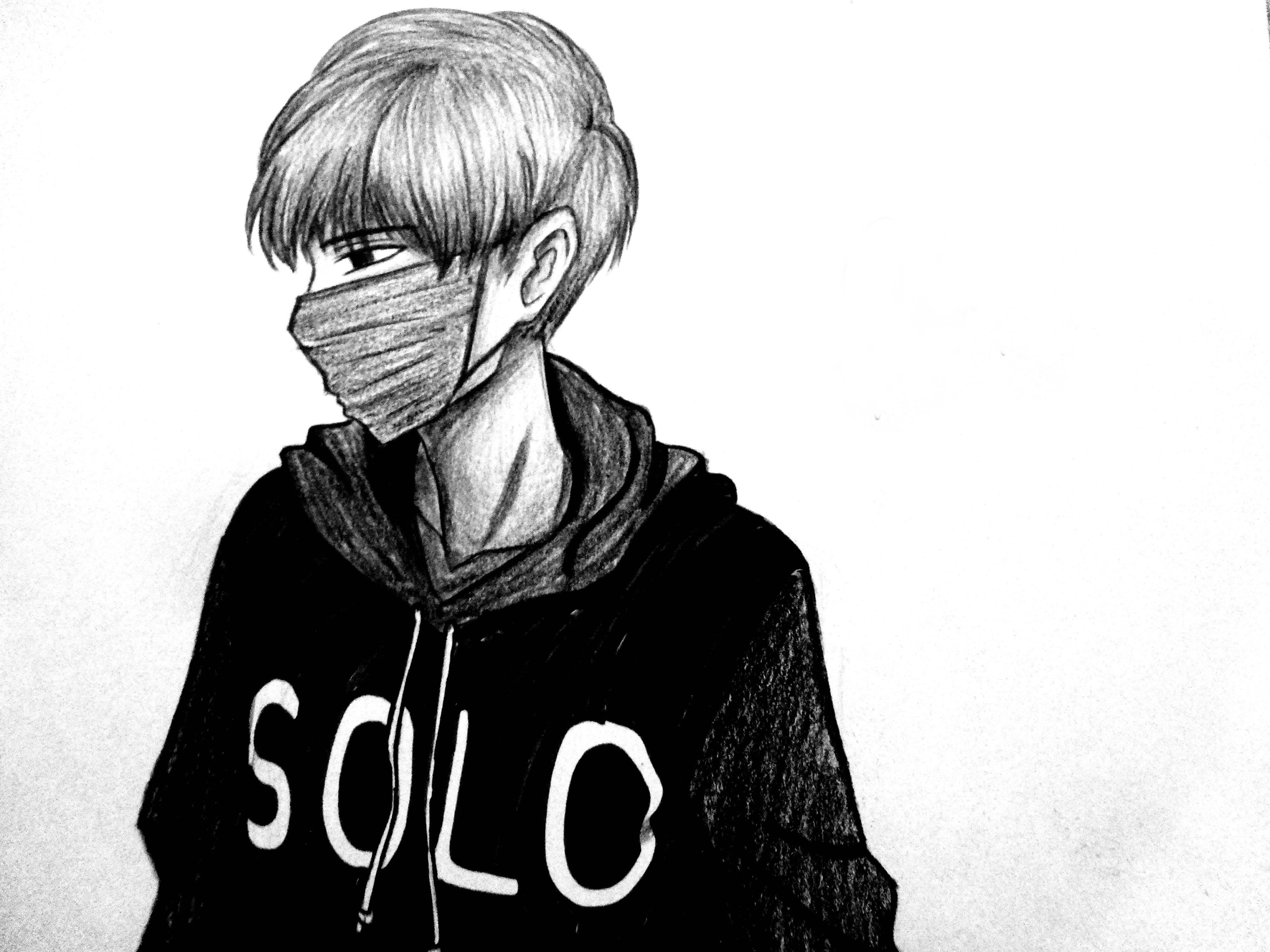 monochrome pencil sketch, young person, hoodie, 4K Desktop Wallpaper