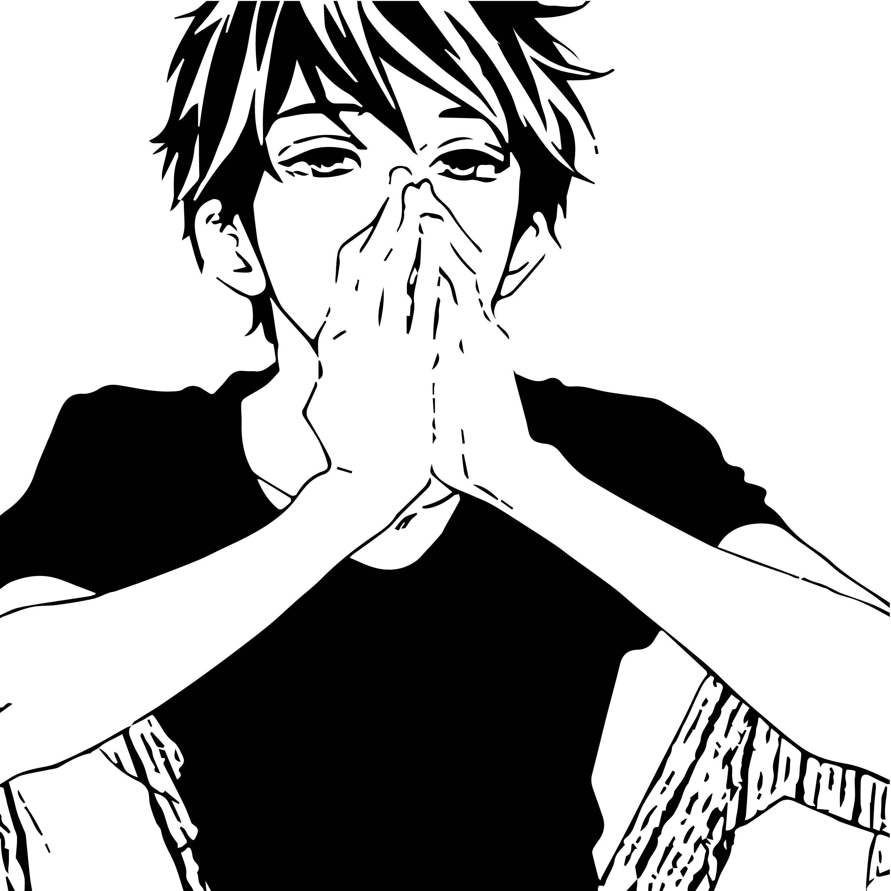 young man, black and white line-art illustration, covering his mouth with both hands, 2K Desktop Wallpaper