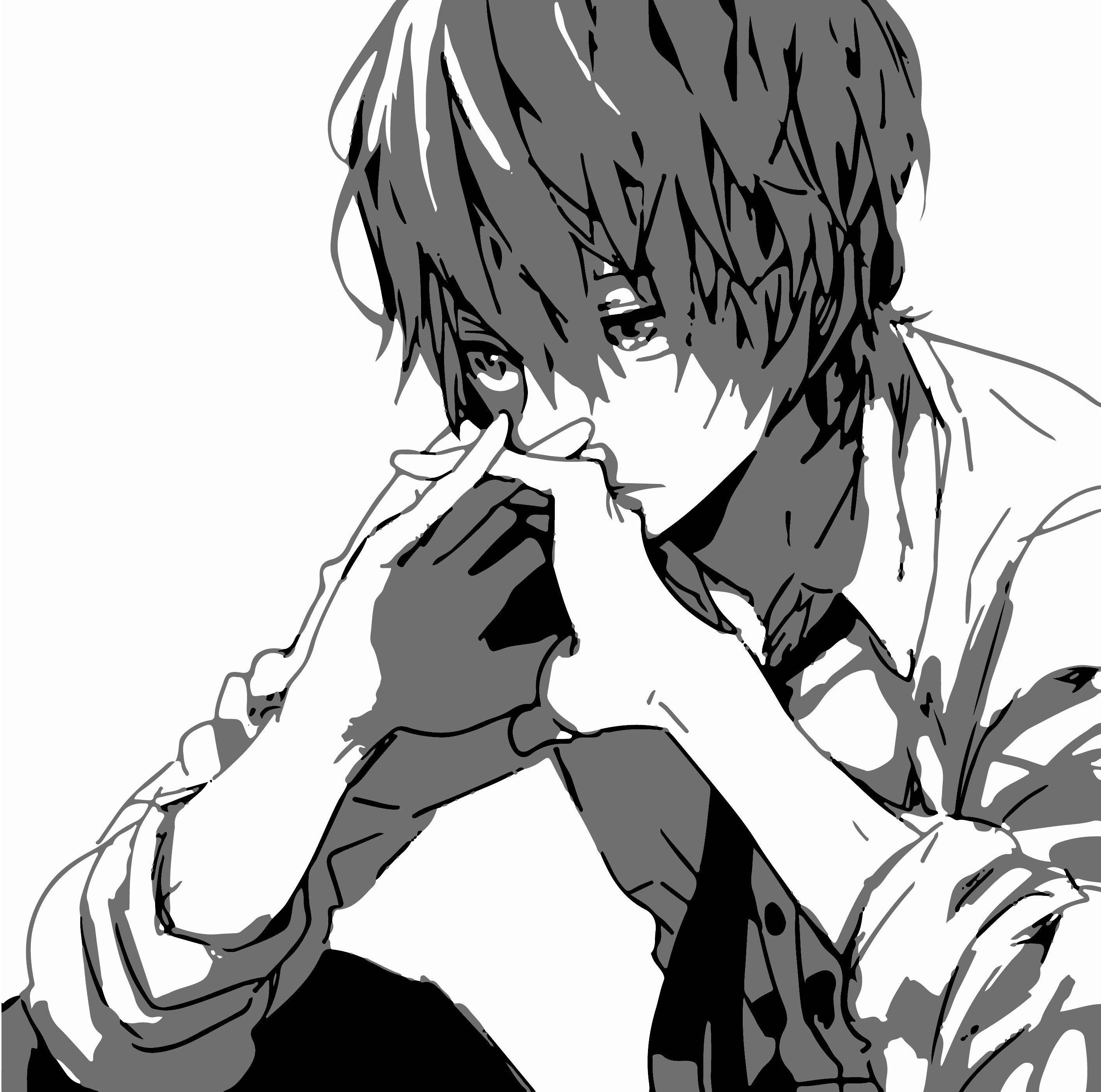 monochrome, anime character, messy hair, 2K Desktop Wallpaper