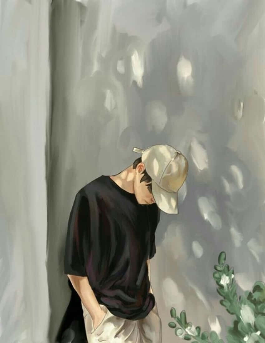 beige cap, black shirt, dappled sunlight, SD Phone Wallpaper