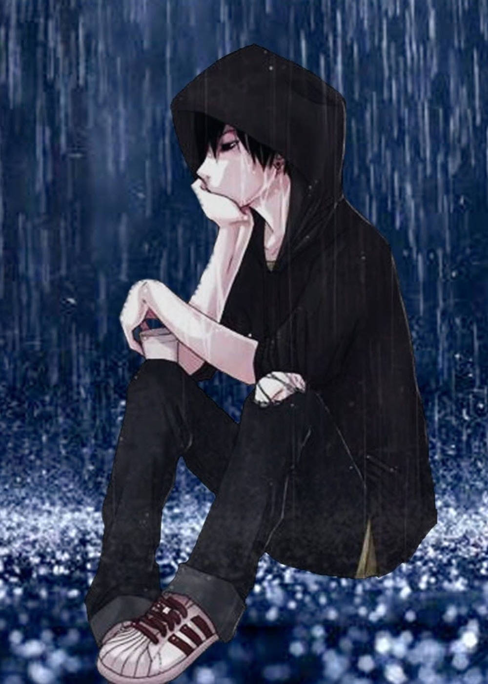 alone sad anime boys, black hoodie, lone anime teen, HD Phone Wallpaper
