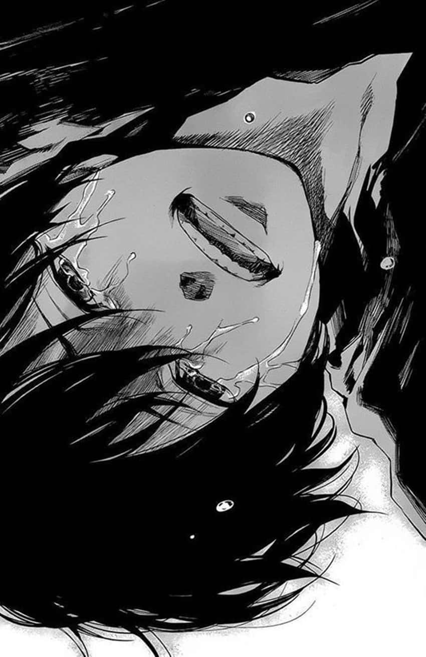 black and white anime panel, dark hair, eyes wide open, HD Phone Wallpaper