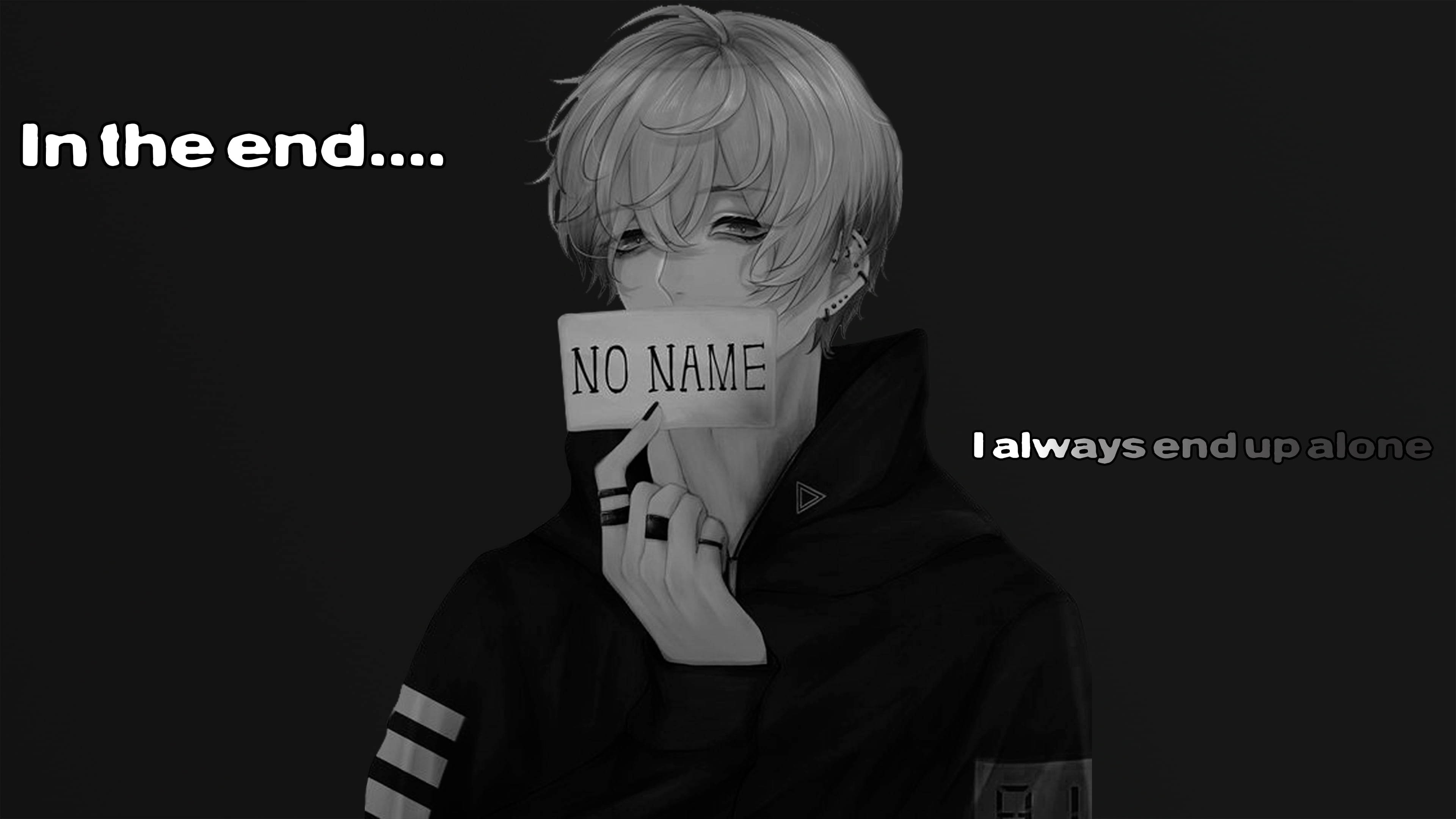Sad Boi, NO NAME, monochrome anime boy, 4K Desktop Wallpaper