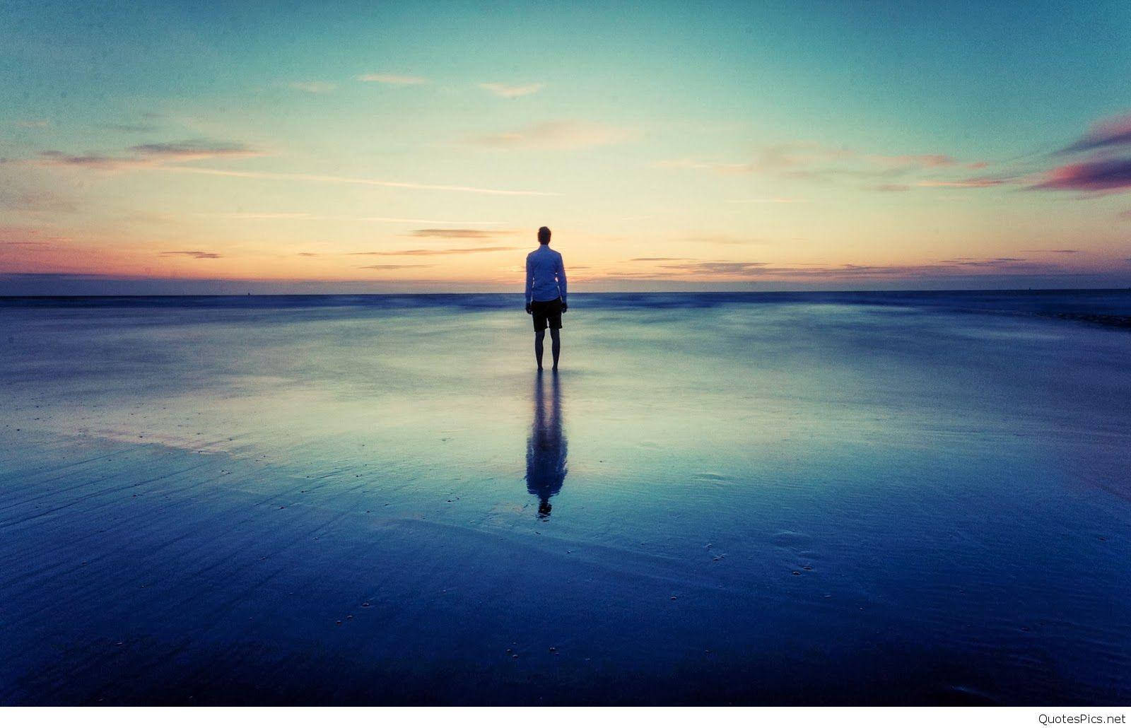 Alone Boy, shore, sunset, HD Desktop Wallpaper