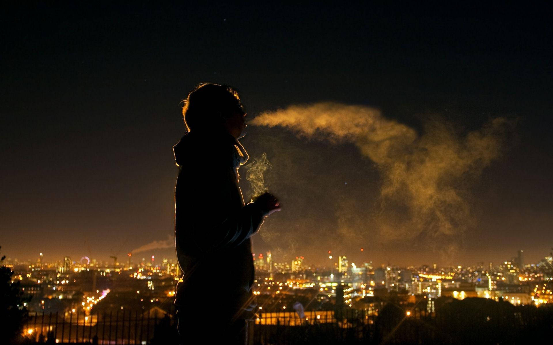 Alone Boy, silhouetted person, glowing cloud of smoke, Full HD Desktop Wallpaper
