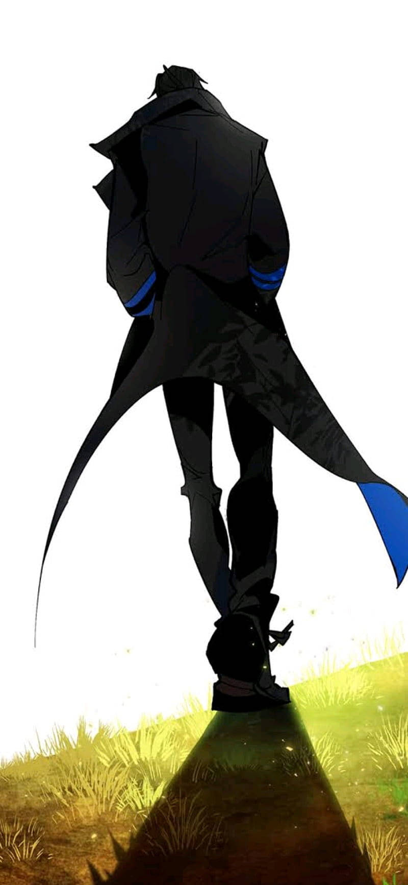 Alone Boy, long black coat, blue accents, HD Phone Wallpaper
