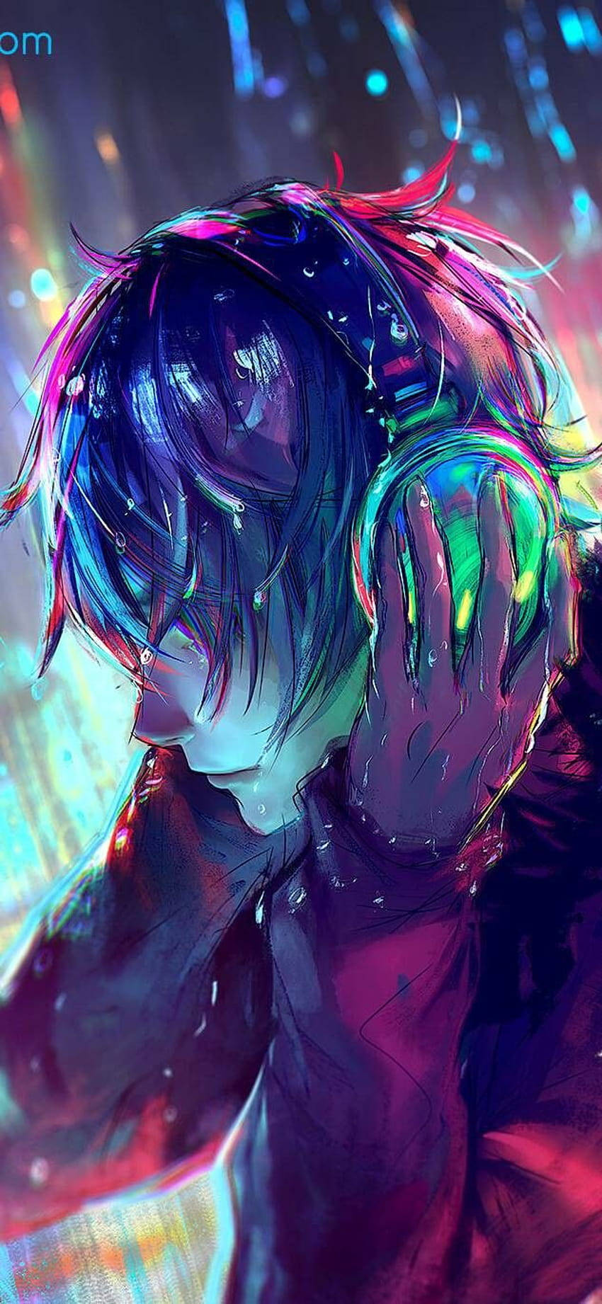 Alone Boy, anime, glowing headphones, HD Phone Wallpaper