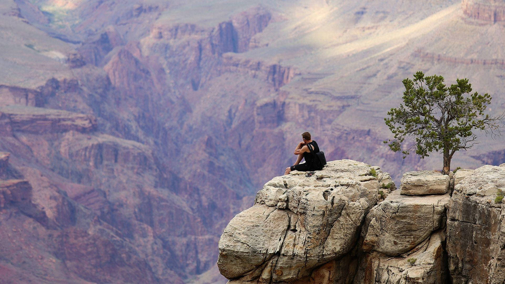 Alone Boy, cliff, rocky cliff edge, Full HD Desktop Wallpaper