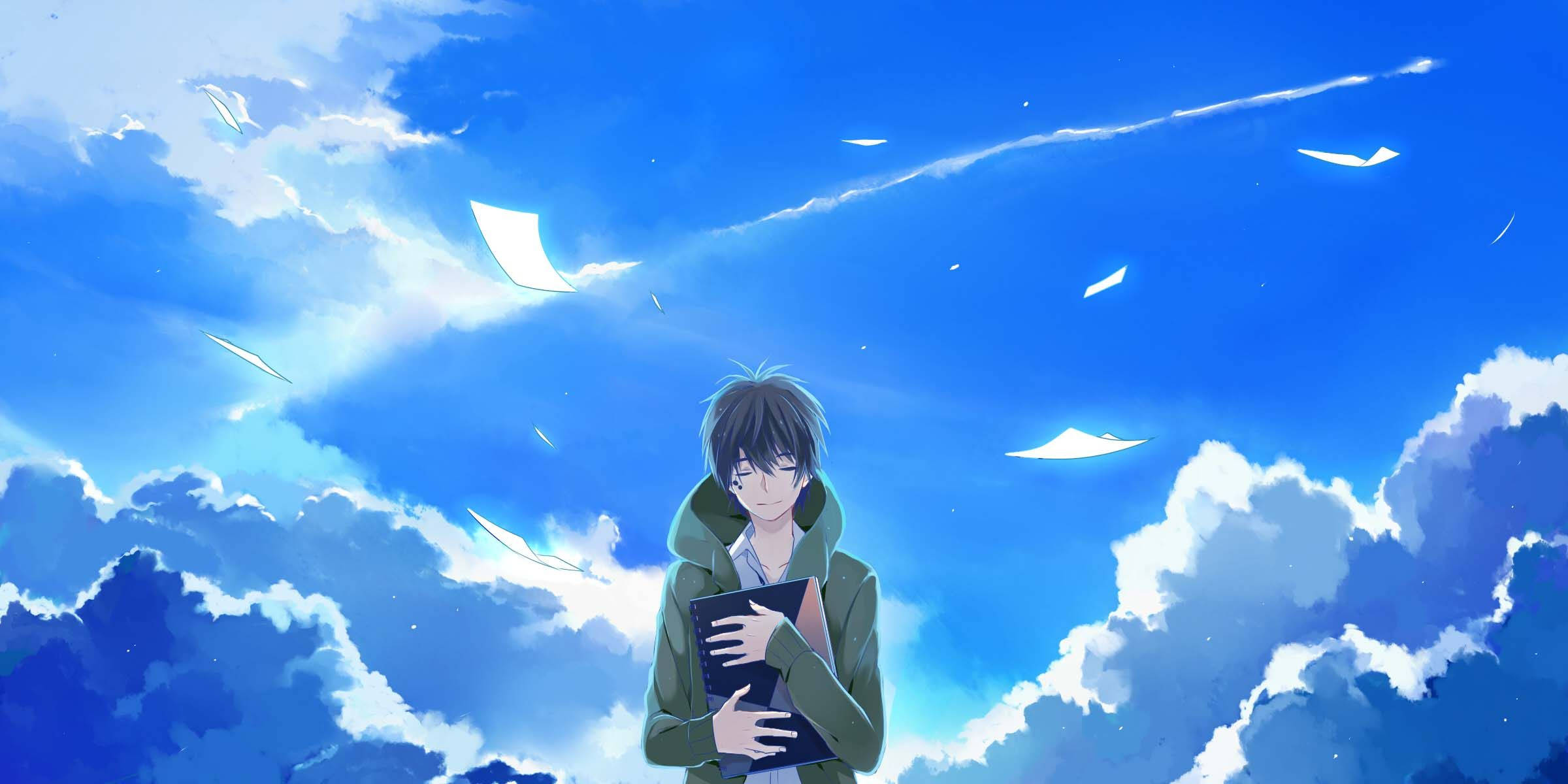 Alone Boy, anime boy, green hoodie, Full HD Desktop Wallpaper