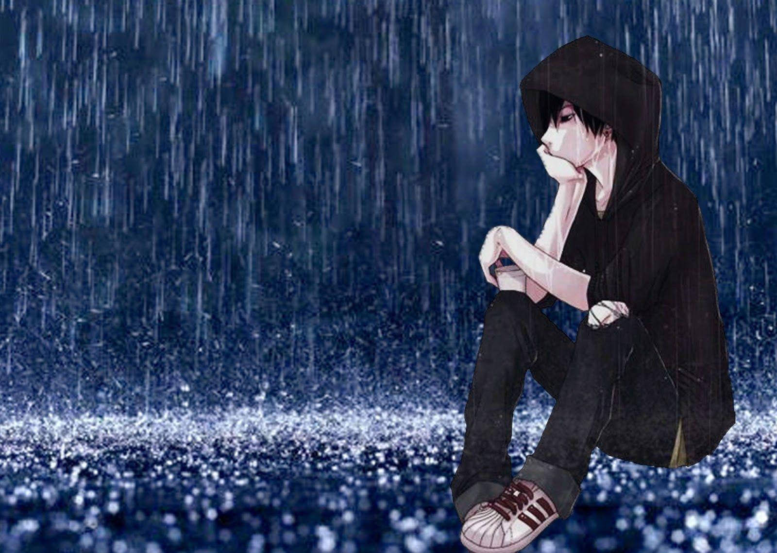 Alone Boy, black hoodie, heavy rain, HD Desktop Wallpaper
