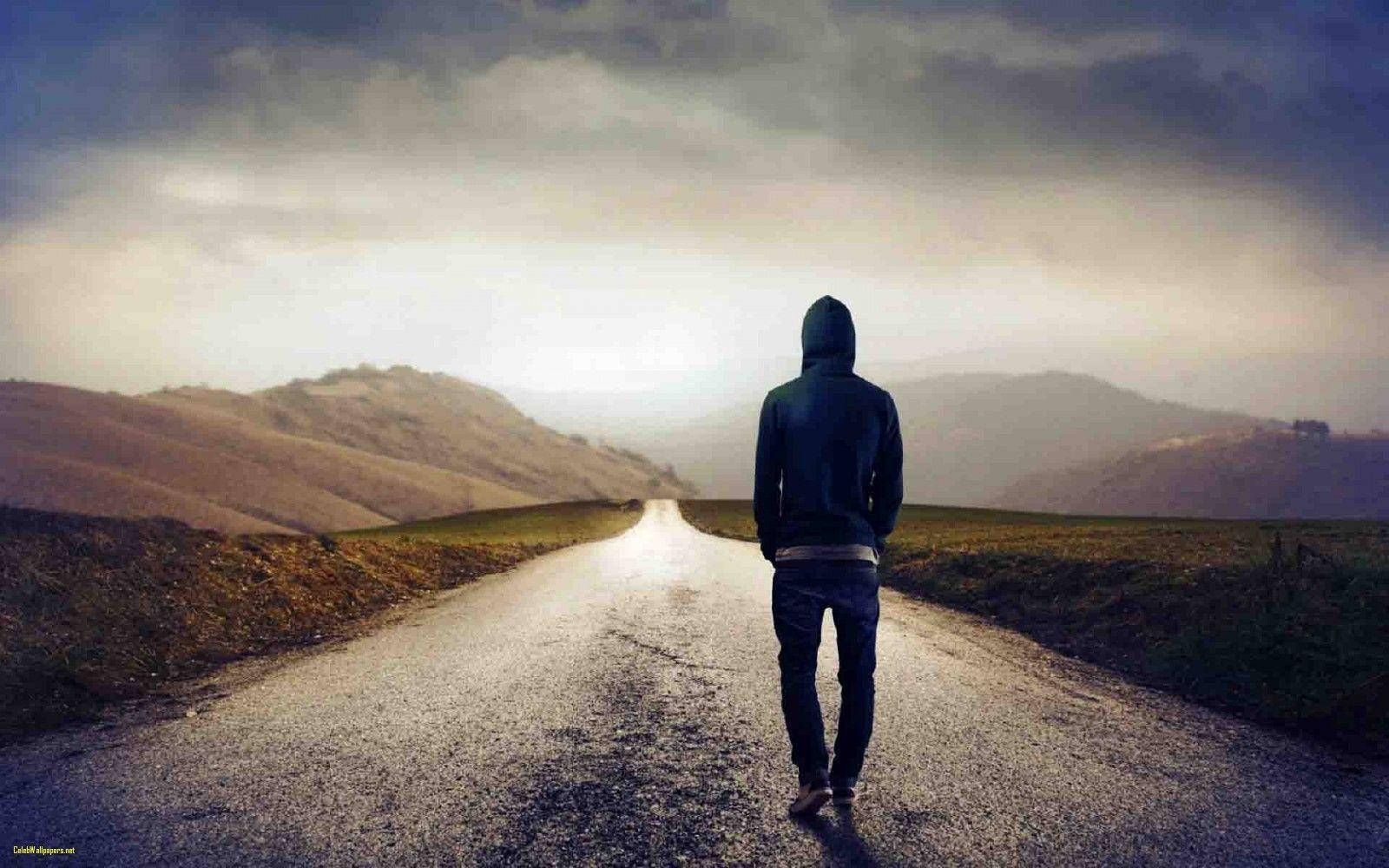 Alone Boy, hooded figure, wet road, HD Desktop Wallpaper