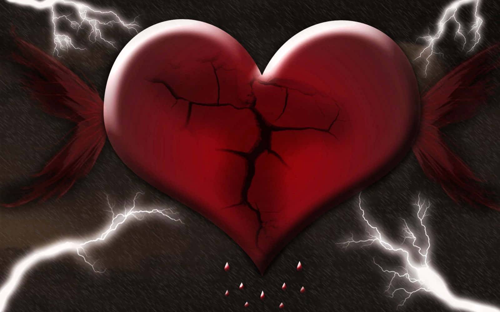 broken heart, wings, lightning bolts, HD Desktop Wallpaper
