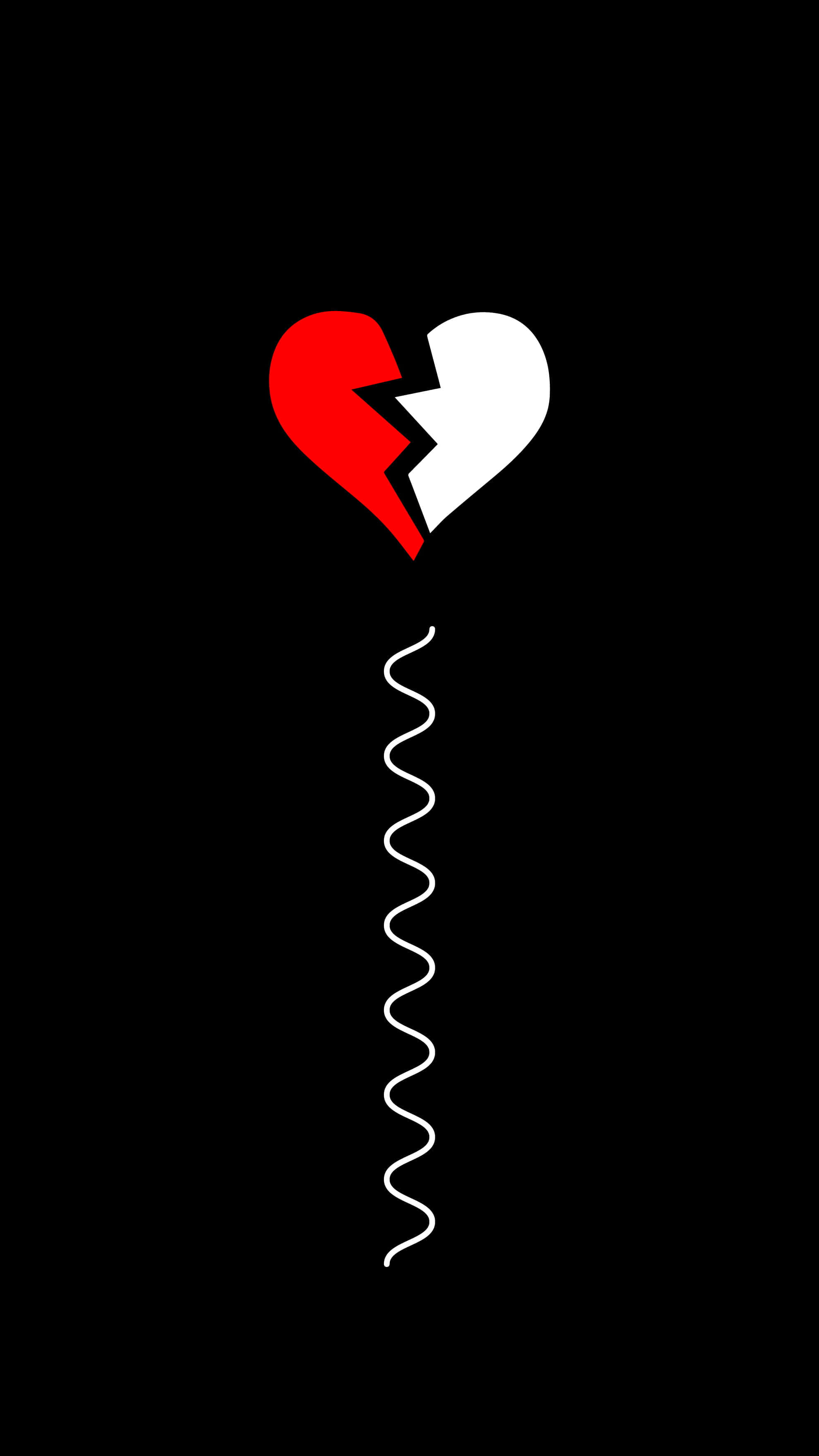 broken heart, red and white, coiled white line, 2K Phone Wallpaper