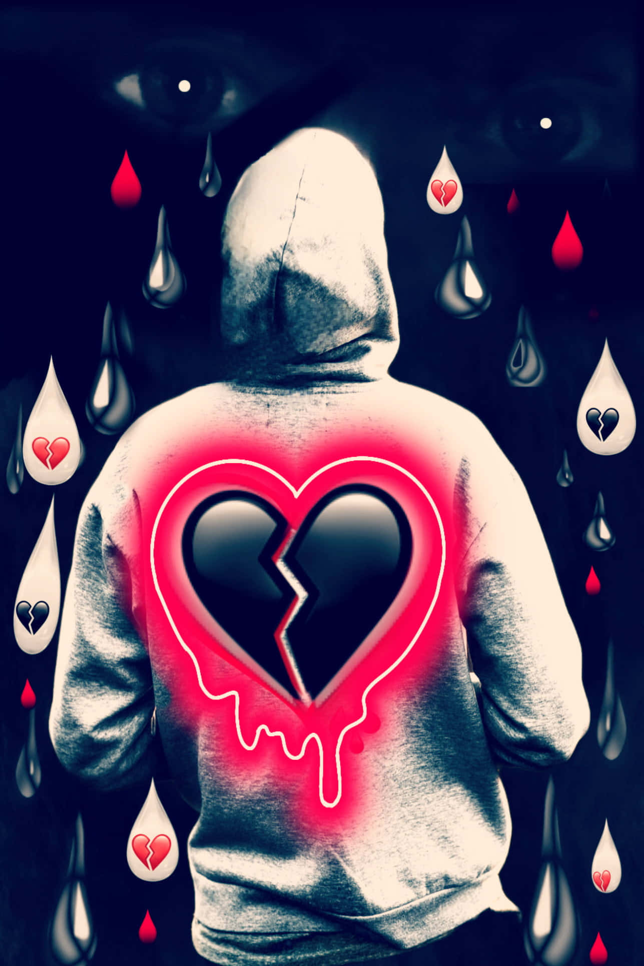 Heartbreakinthe Rain, glowing broken heart, red and black tears, Full HD Phone Wallpaper
