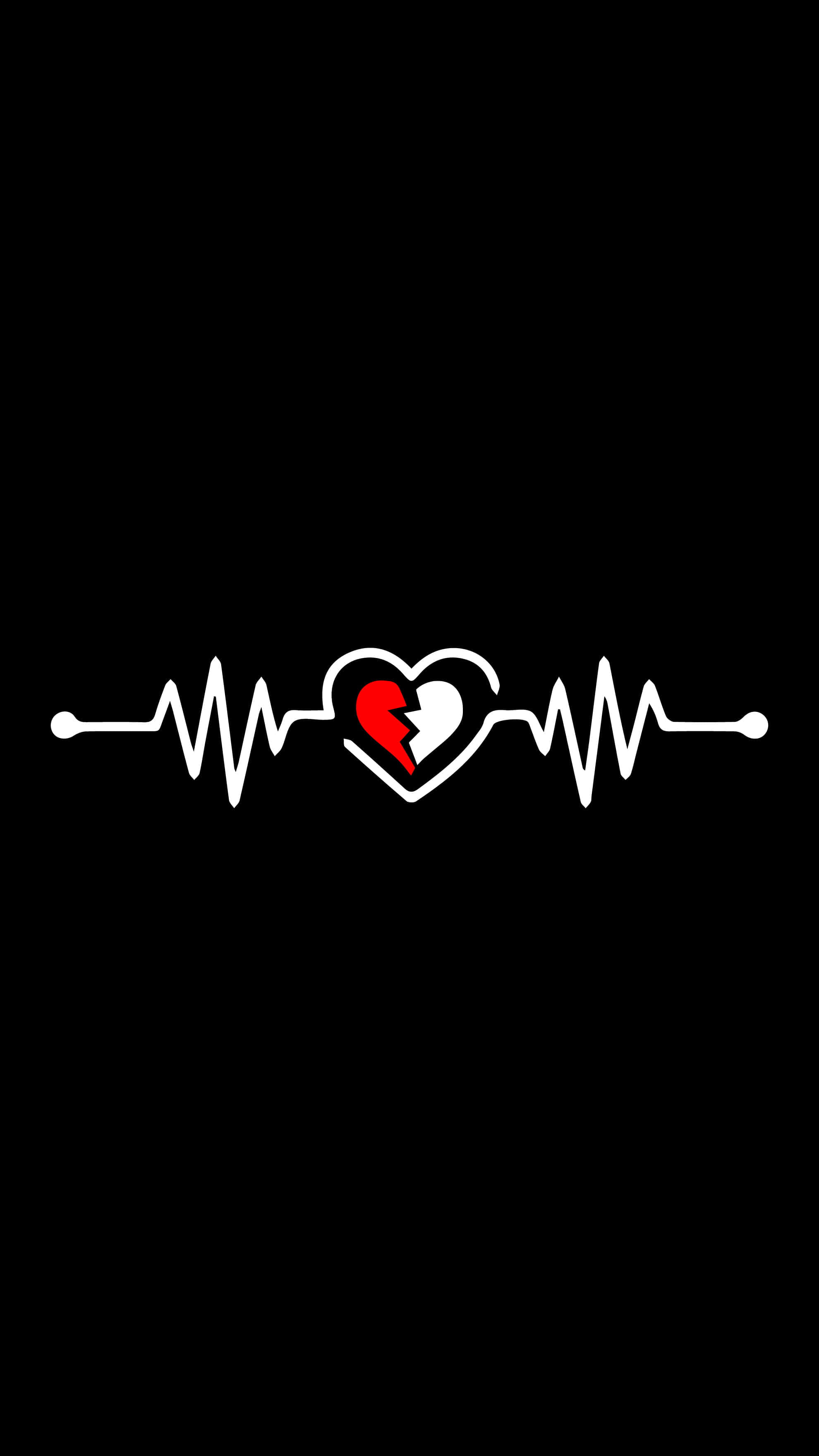 Broken Heart E K G, white heartbeat line, broken red and white heart, 2K Phone Wallpaper