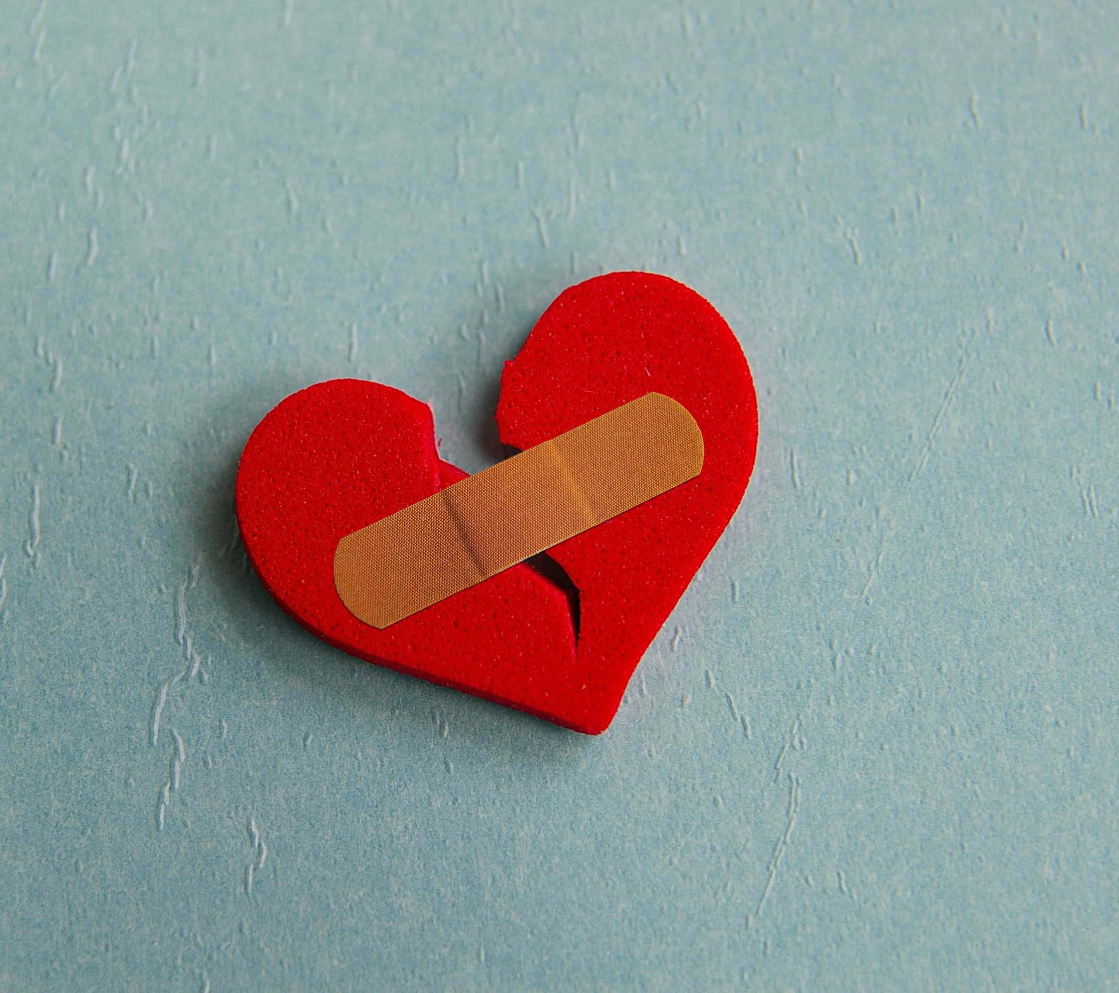 red felt heart, torn edge, beige adhesive bandage, Full HD Desktop Wallpaper
