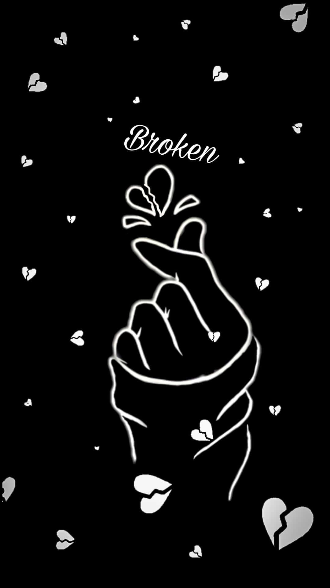 broken heart, glowing white hand, finger heart gesture, Full HD Phone Wallpaper
