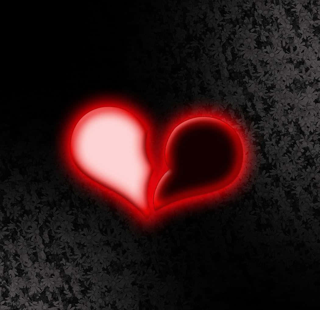 glowing red broken heart, dark textured background, faint floral patterns, SD Desktop Wallpaper