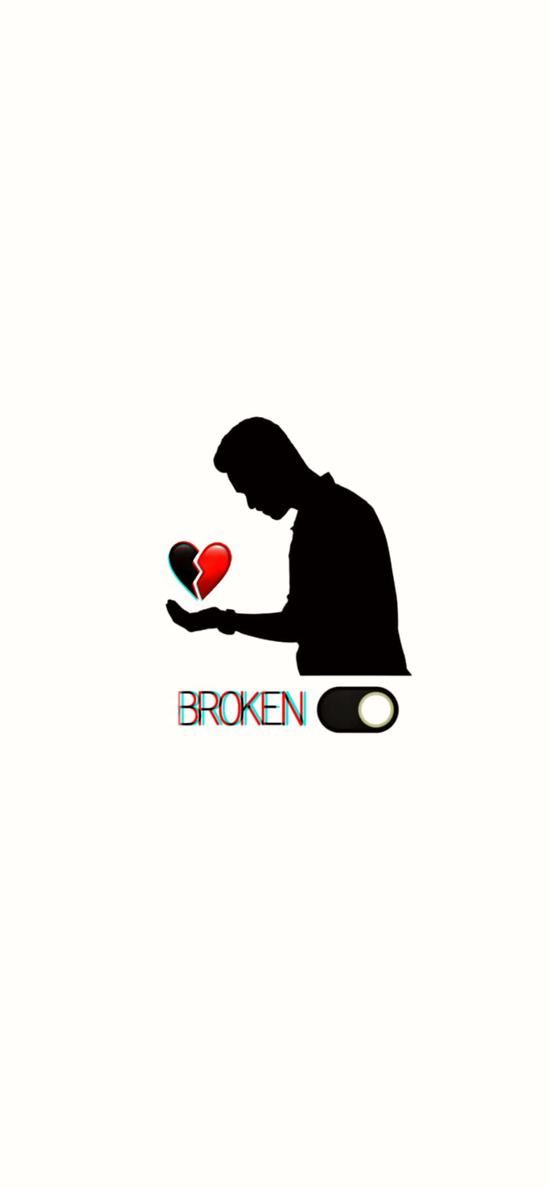 silhouette of man, broken red heart, word broken, Full HD Phone Wallpaper