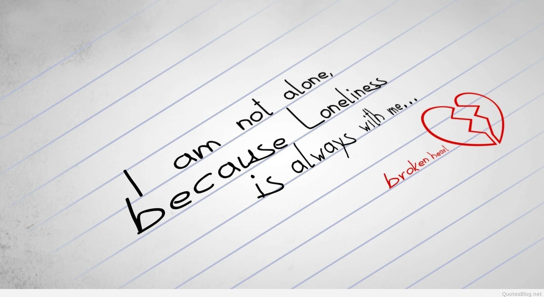 red broken heart sketch, handwritten text on lined paper, I am not alone because Loneliness is always with me, HD Desktop Wallpaper
