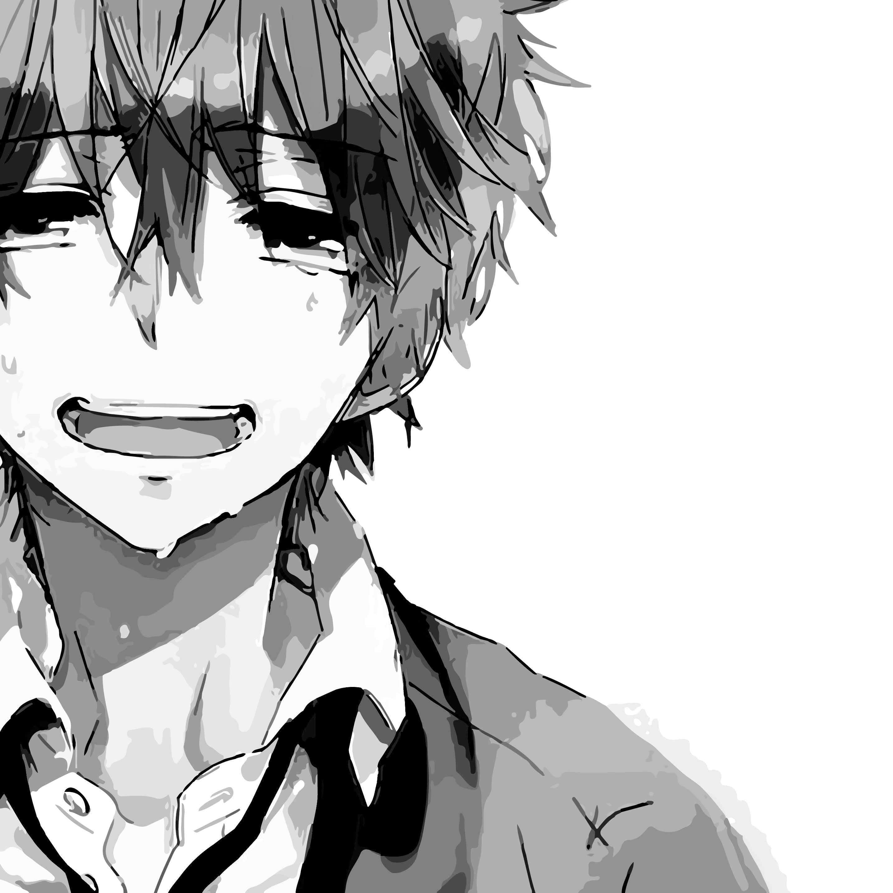 heartbreak anime, monochrome anime portrait, smiling young man, 2K Desktop Wallpaper