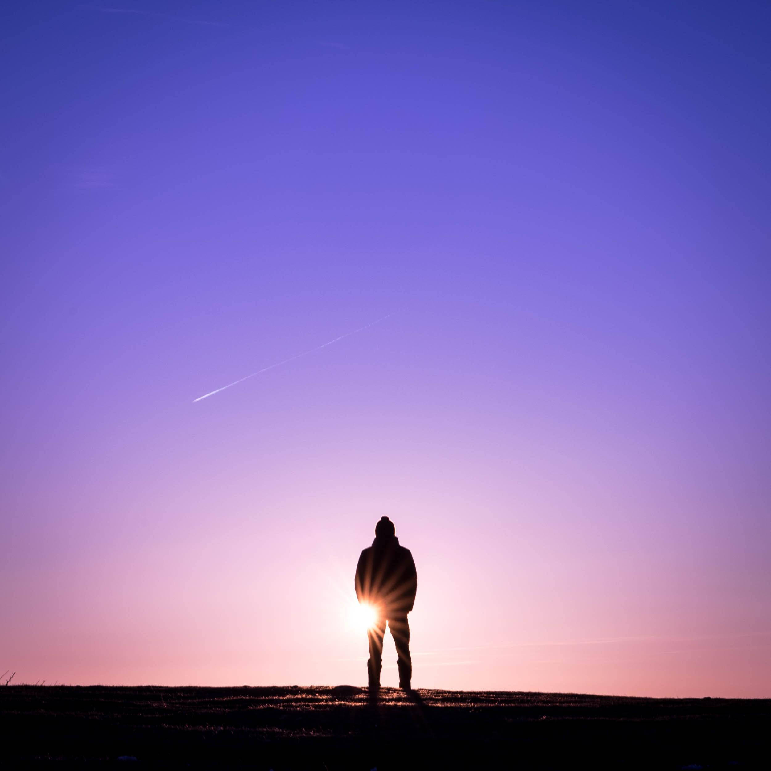 Man, blue, pink sky, Full HD Desktop Wallpaper