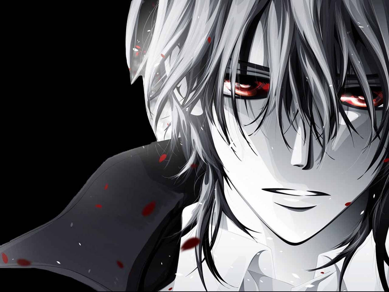 anime character, silver hair, glowing red eyes, HD Desktop Wallpaper
