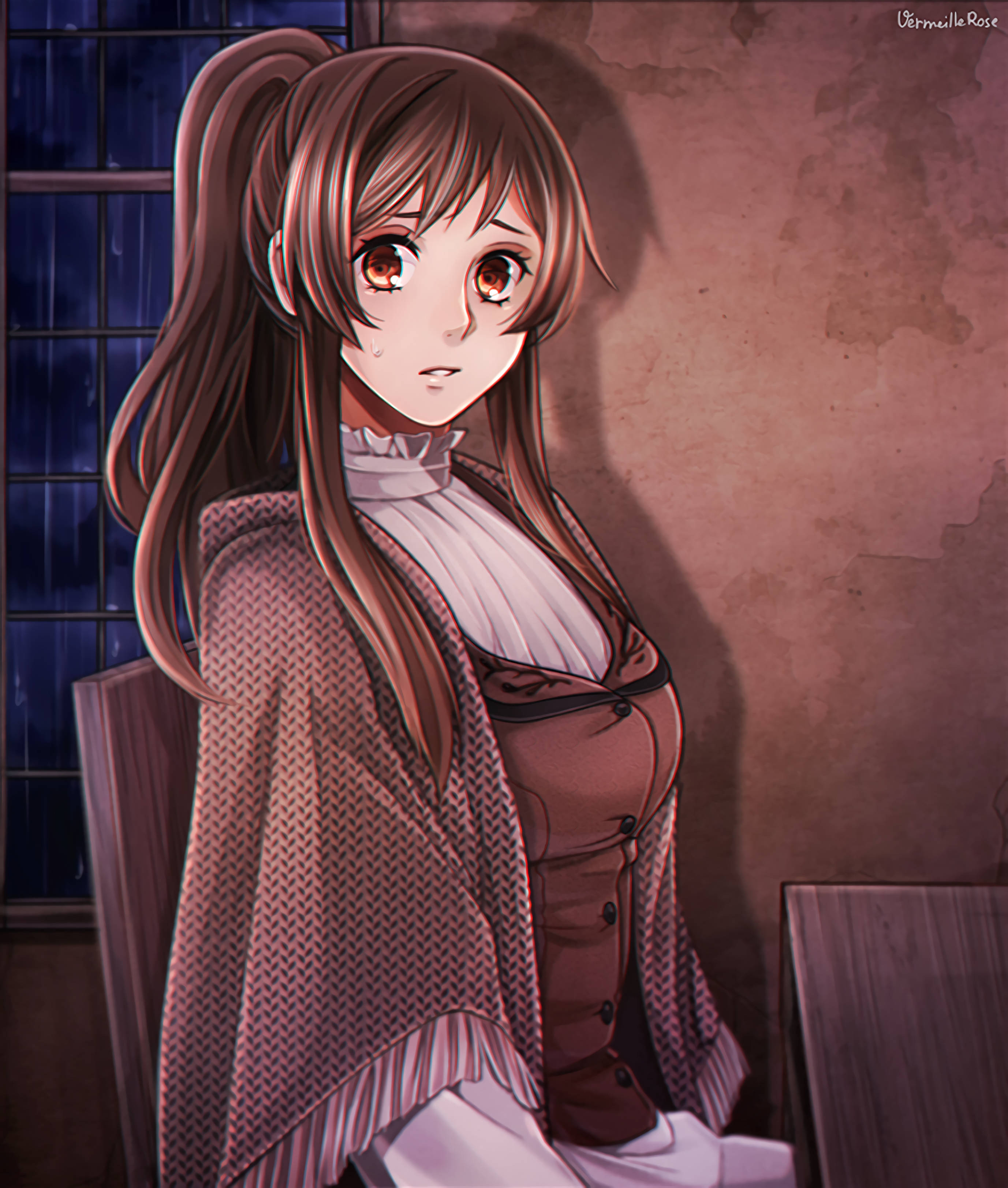 anime girl, brown pigtails, amber eyes, 2K Phone Wallpaper