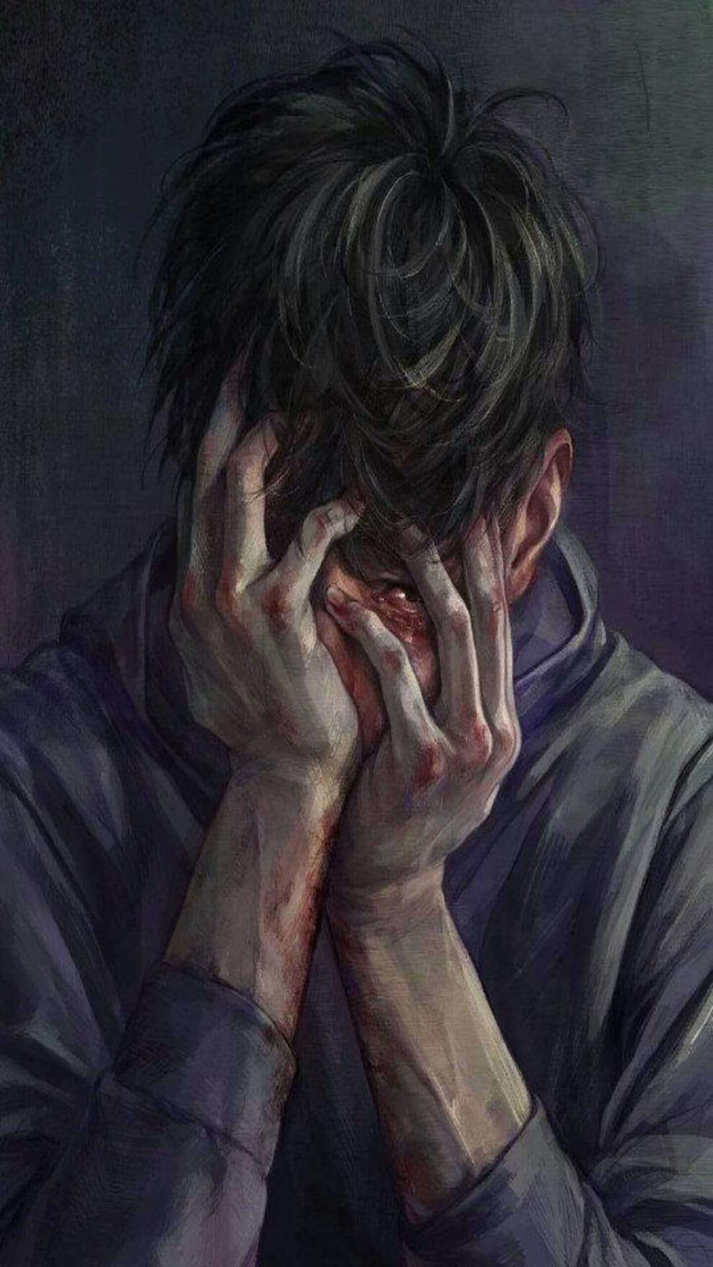 Alone Sad Anime Boys, distressed man, dark hair, 2K Phone Wallpaper