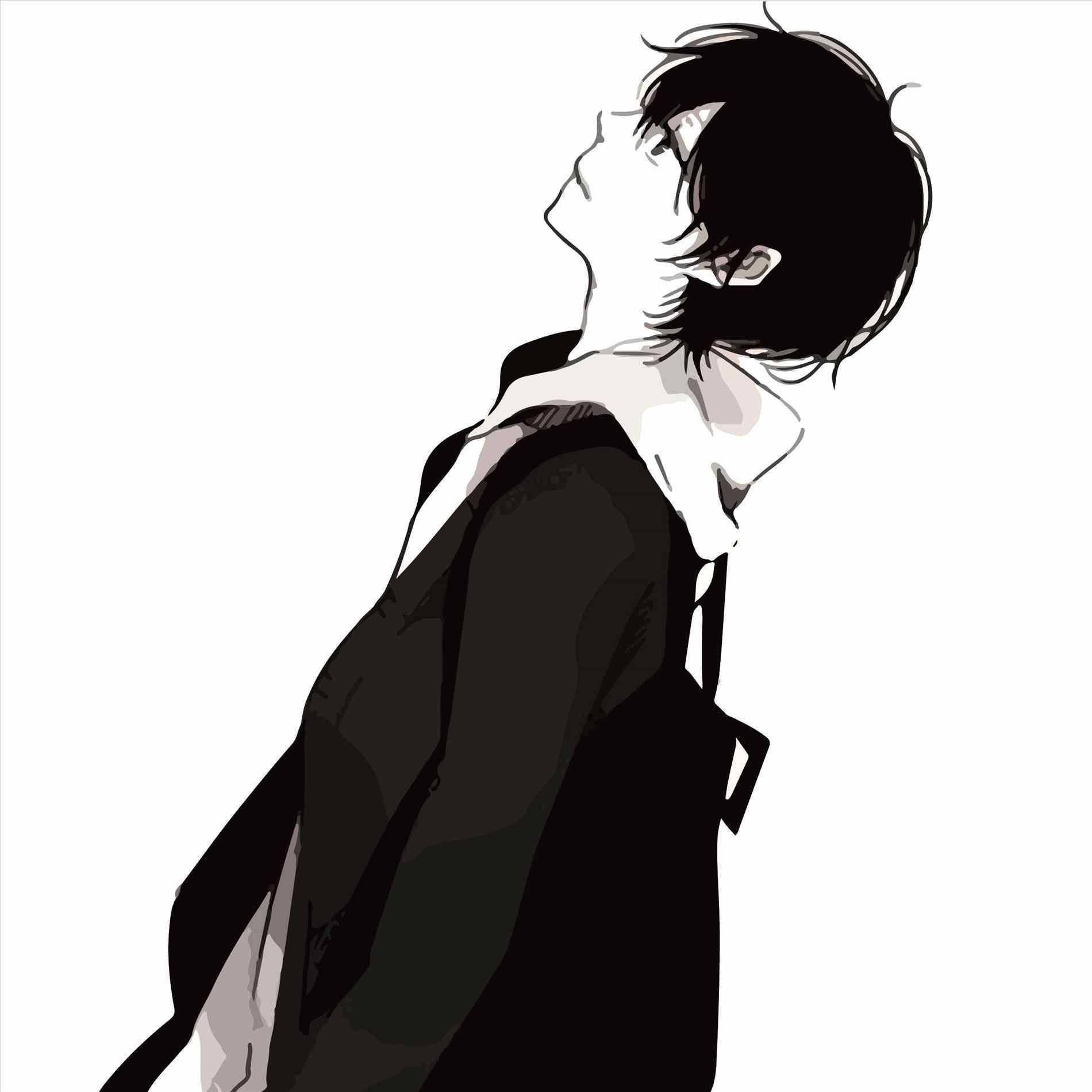 alone sad anime boy, monochrome anime-style portrait, young man in profile, HD Desktop Wallpaper