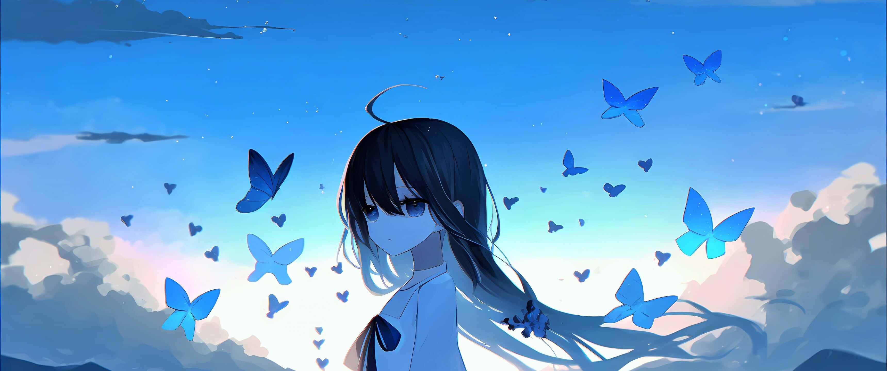 anime girl, dark hair, white outfit, 2K Desktop Wallpaper