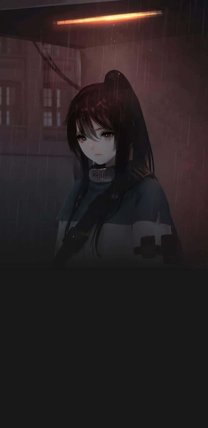 anime girl, dark hair, glowing orange light, HD Phone Wallpaper